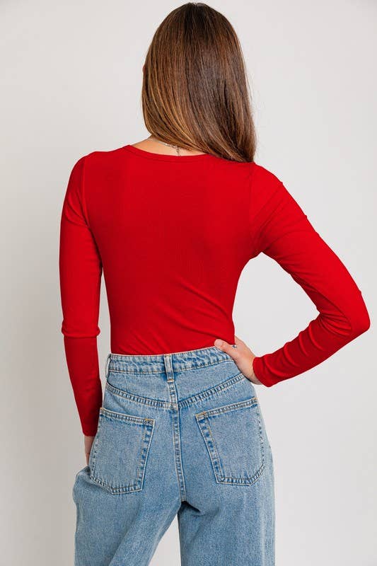 LONG SLEEVE ROUND NECK RIBBED BODYSUIT