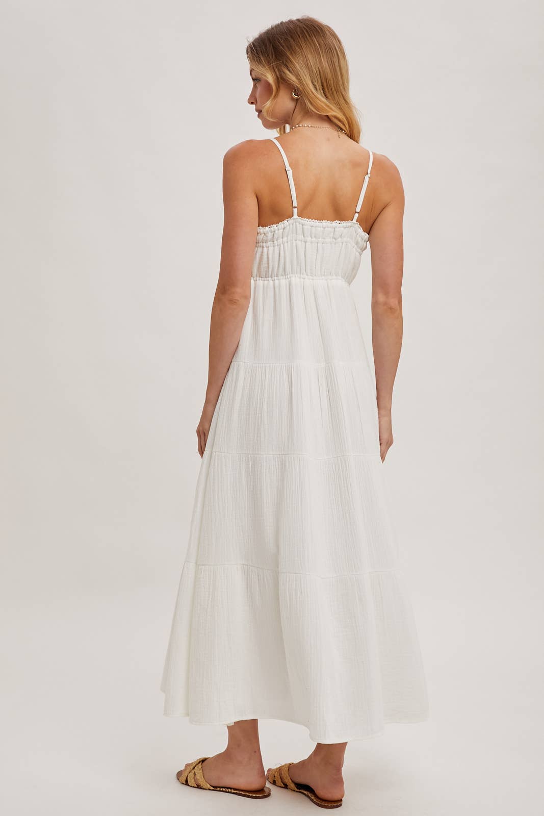SMOCKED RUFFLE TRIM TIERED MAXI SUNDRES