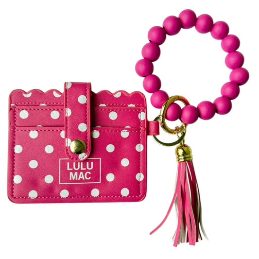 Girlie Girl Originals - LM-PD-7311 Beaded Wristlet ID Wallet Hot Pink/White Dot