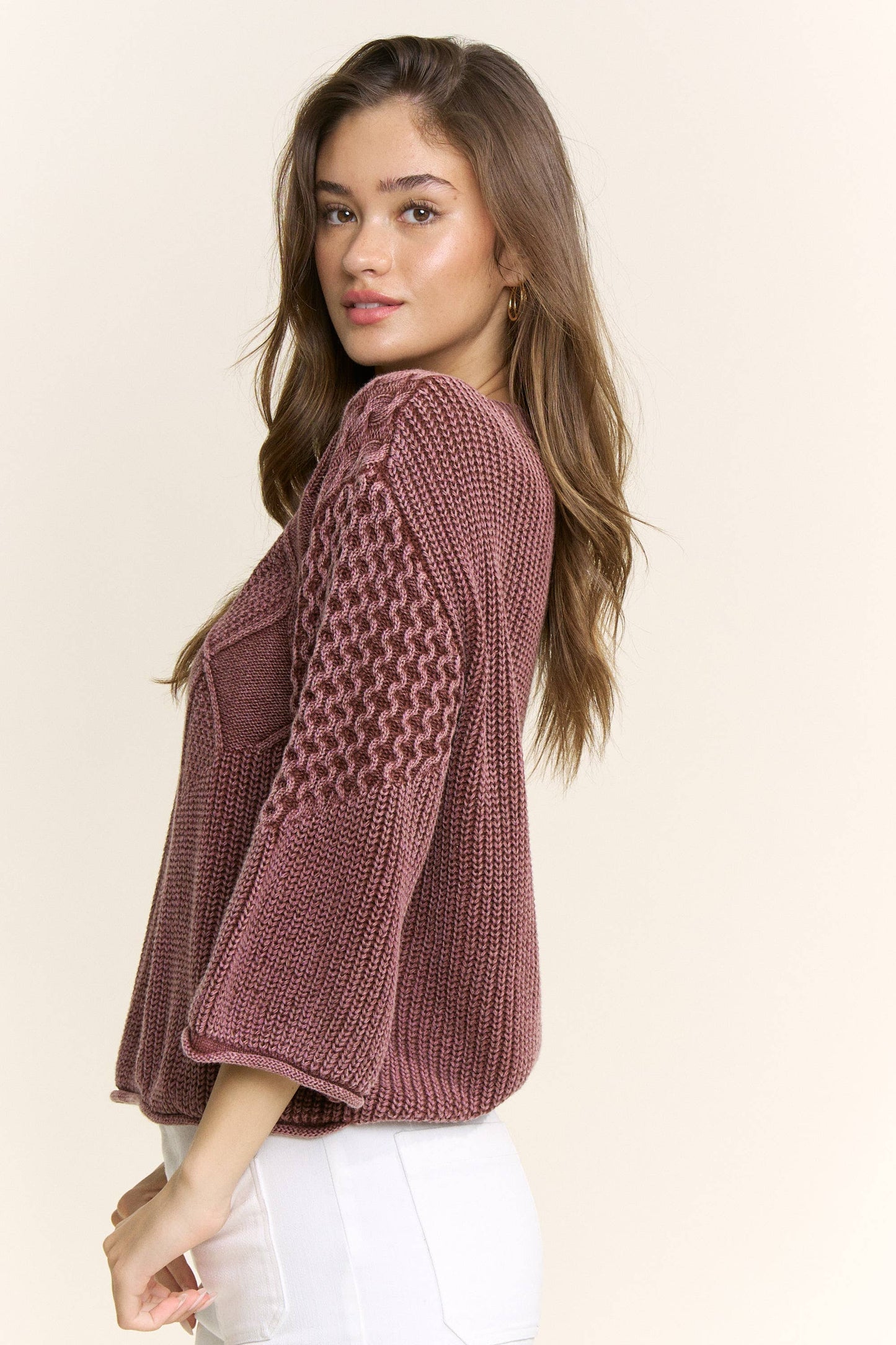 SA00122T - Textured Pattern Washed Casual Sweater