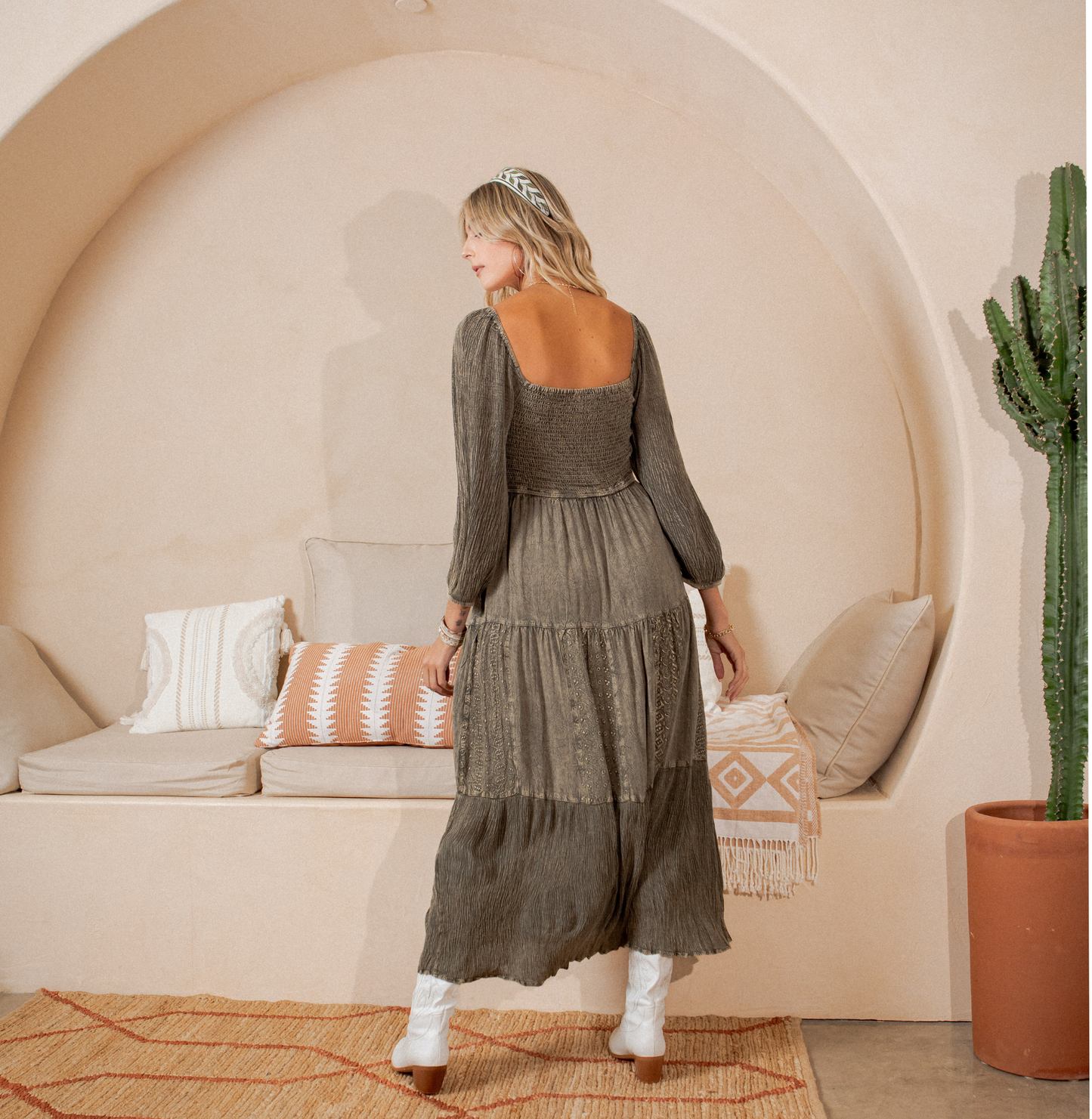 Embroidered Empire Mid-Length Dress (New Color)
