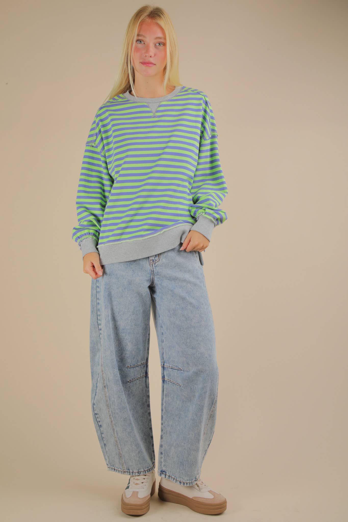 NT11927-Stripe Comfy Casual Oversized Knit Top