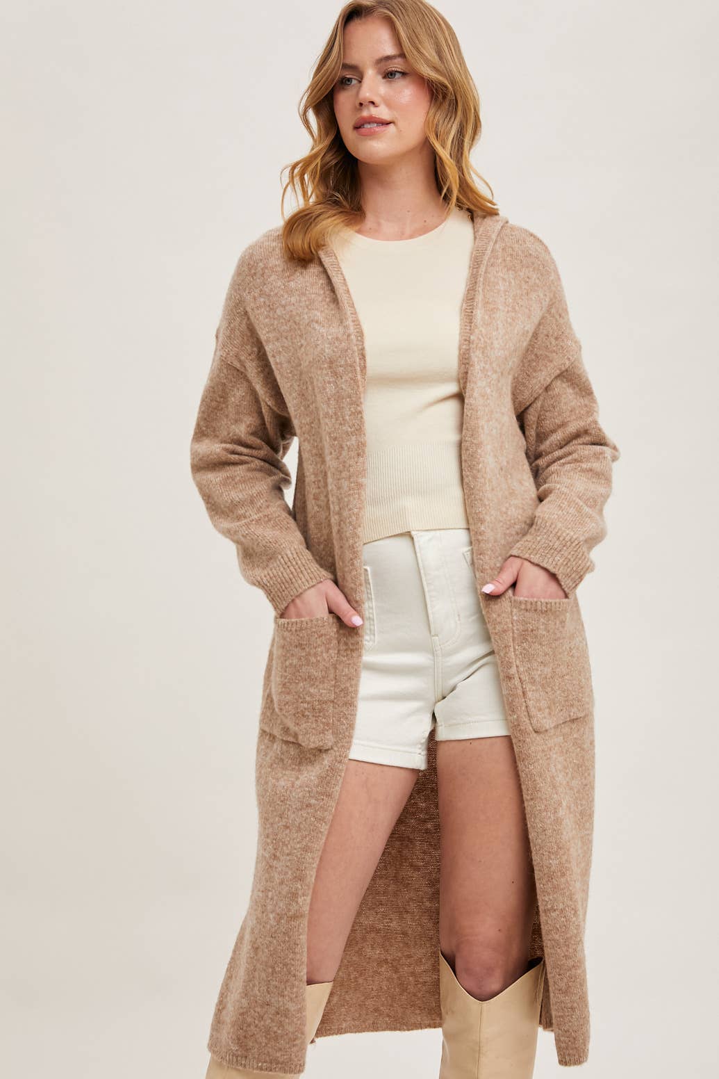 LONGLINE HOODIE OPEN FRONT CARDIGAN