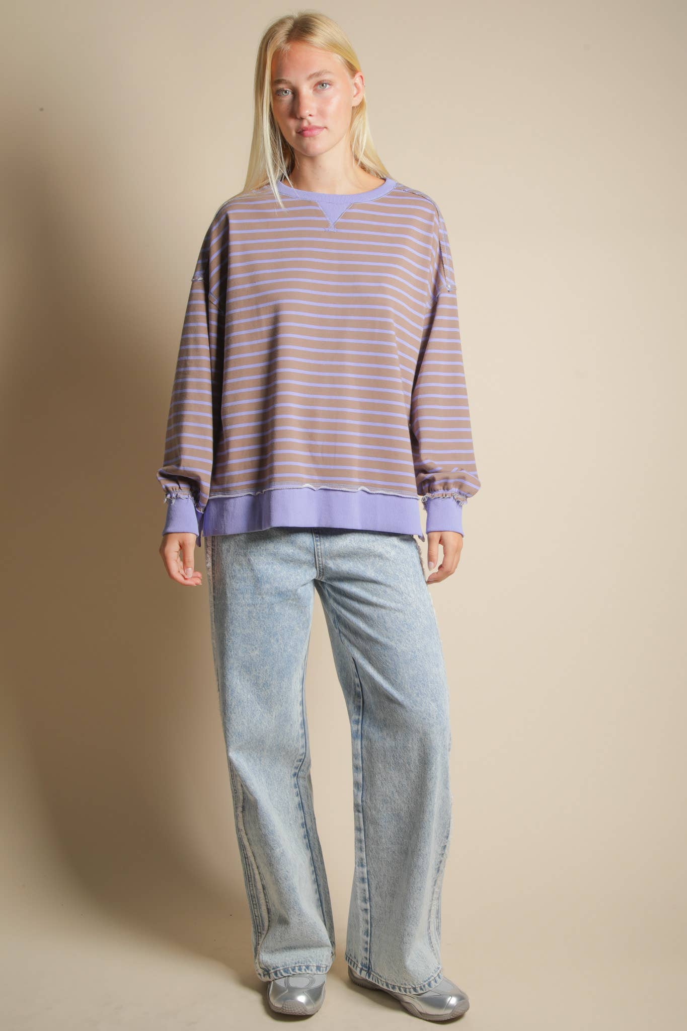 NT11927-Stripe Comfy Casual Oversized Knit Top