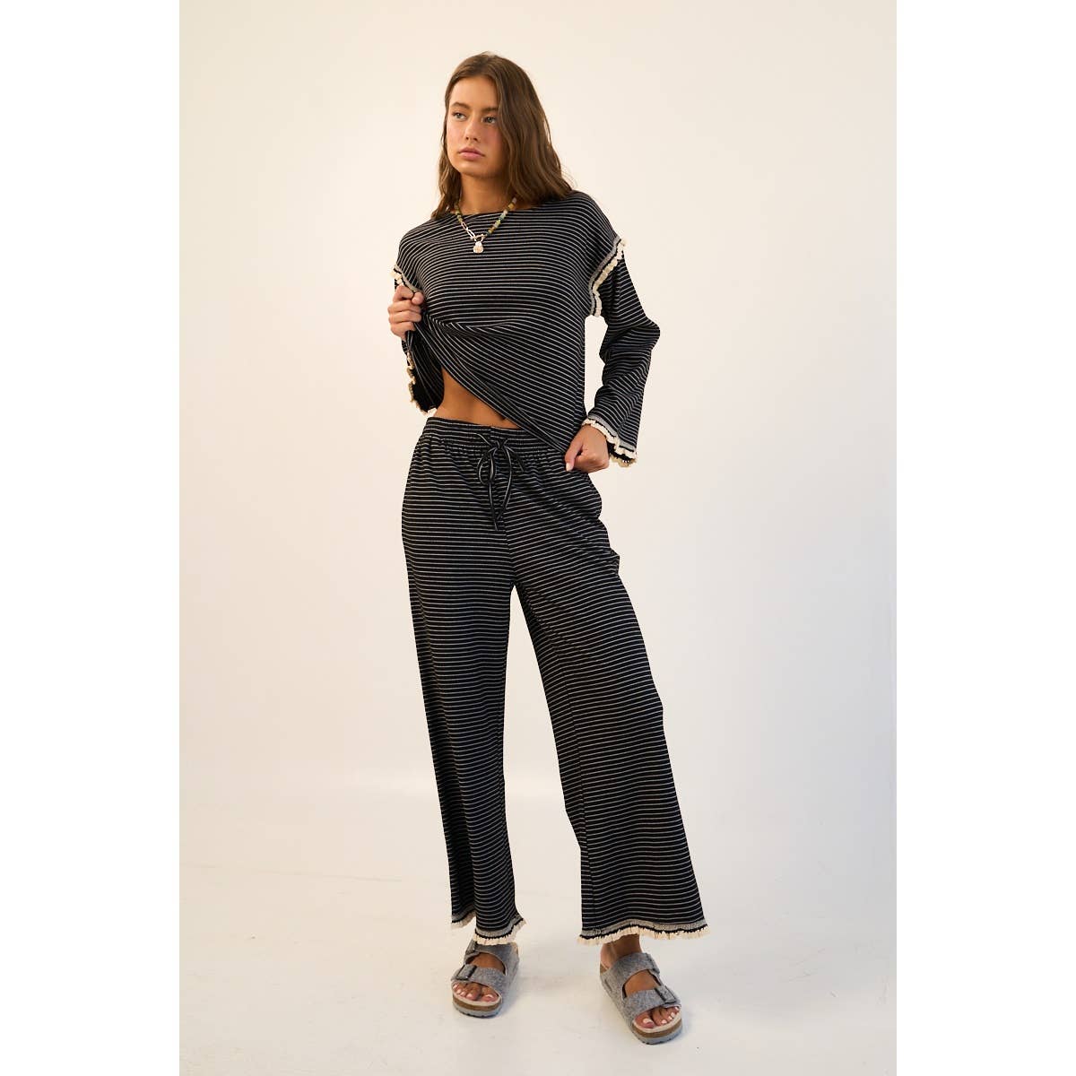 The GREii - Striped Ruffle Edge Pants