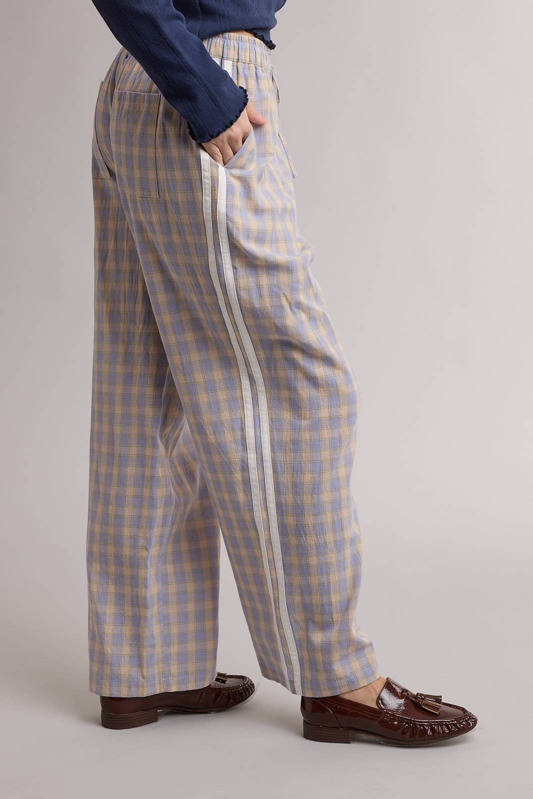 Mocha checkered DRAWSTRING PANTS