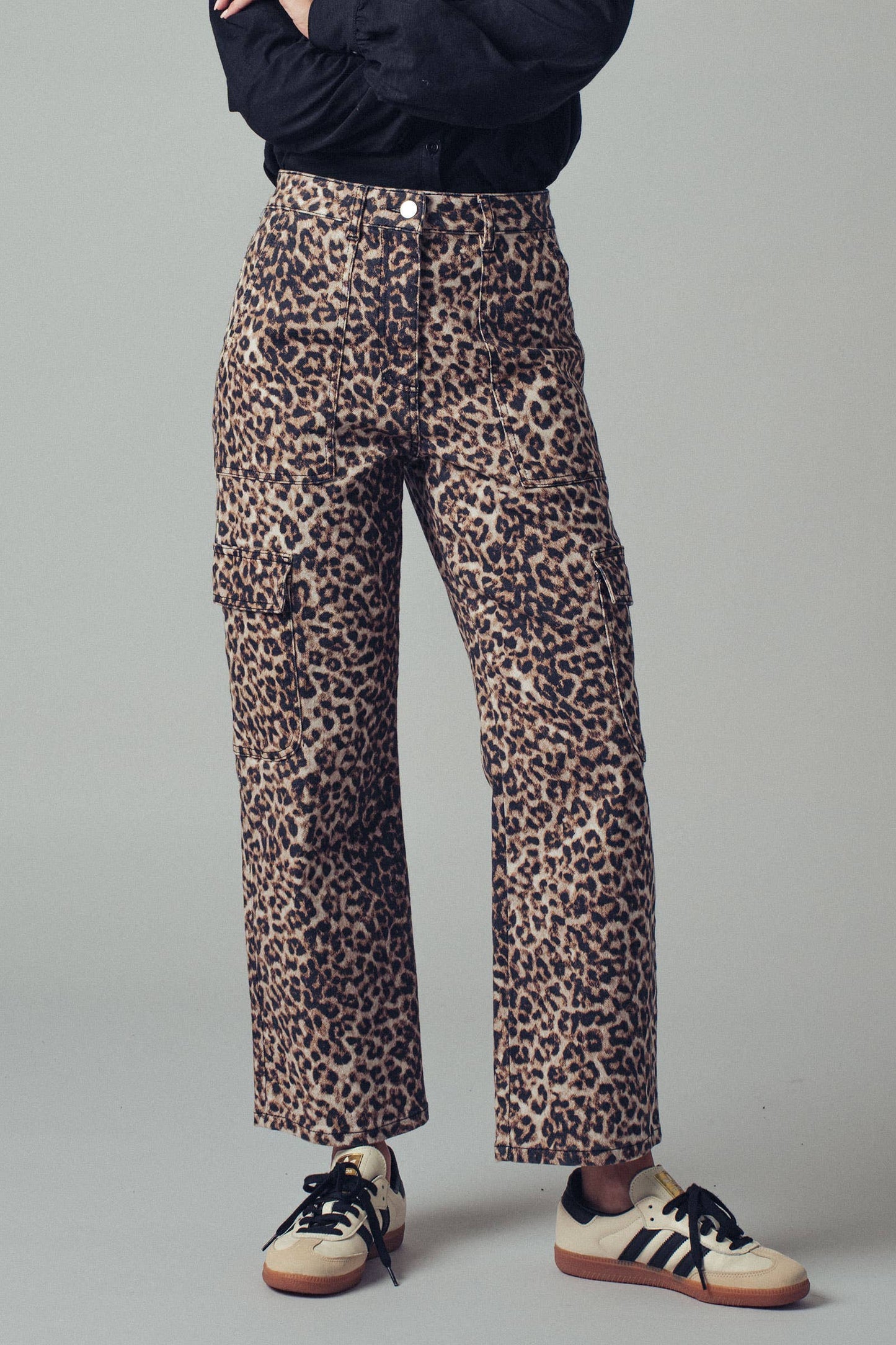 Leopard Print Cropped Cargo Pants