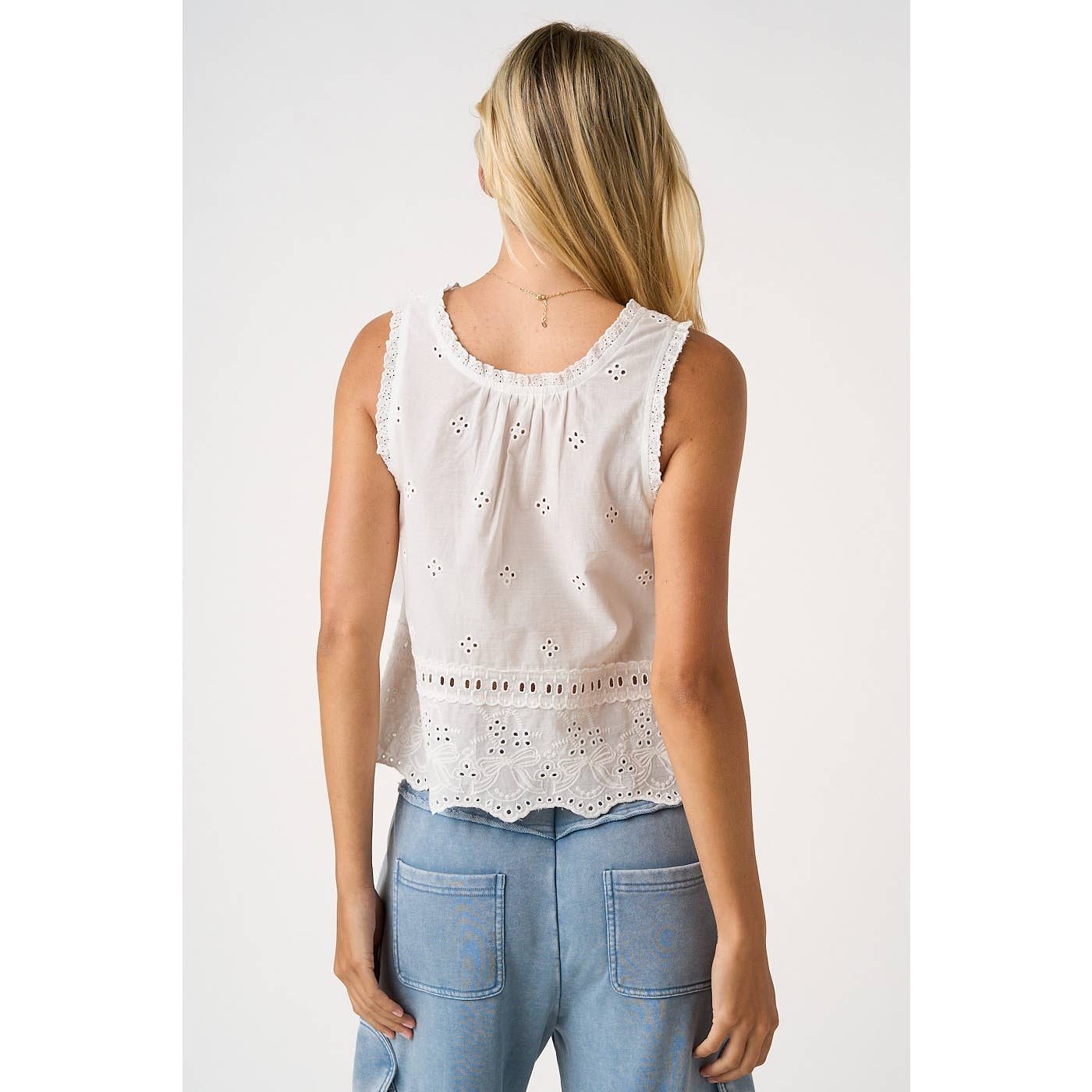 mittoshop - EMBROIDERED EYELET BUTTON FRONT TANK TOP