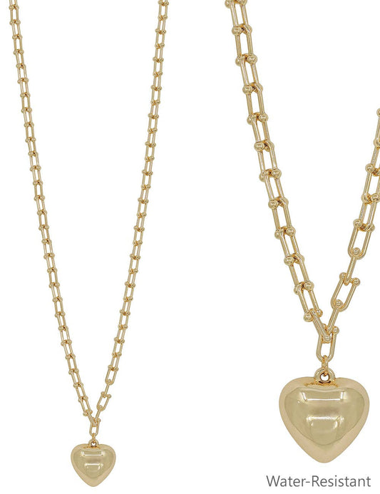 What's Hot - Water Resistant Gold 34" Chain with Puffy Heart Drop