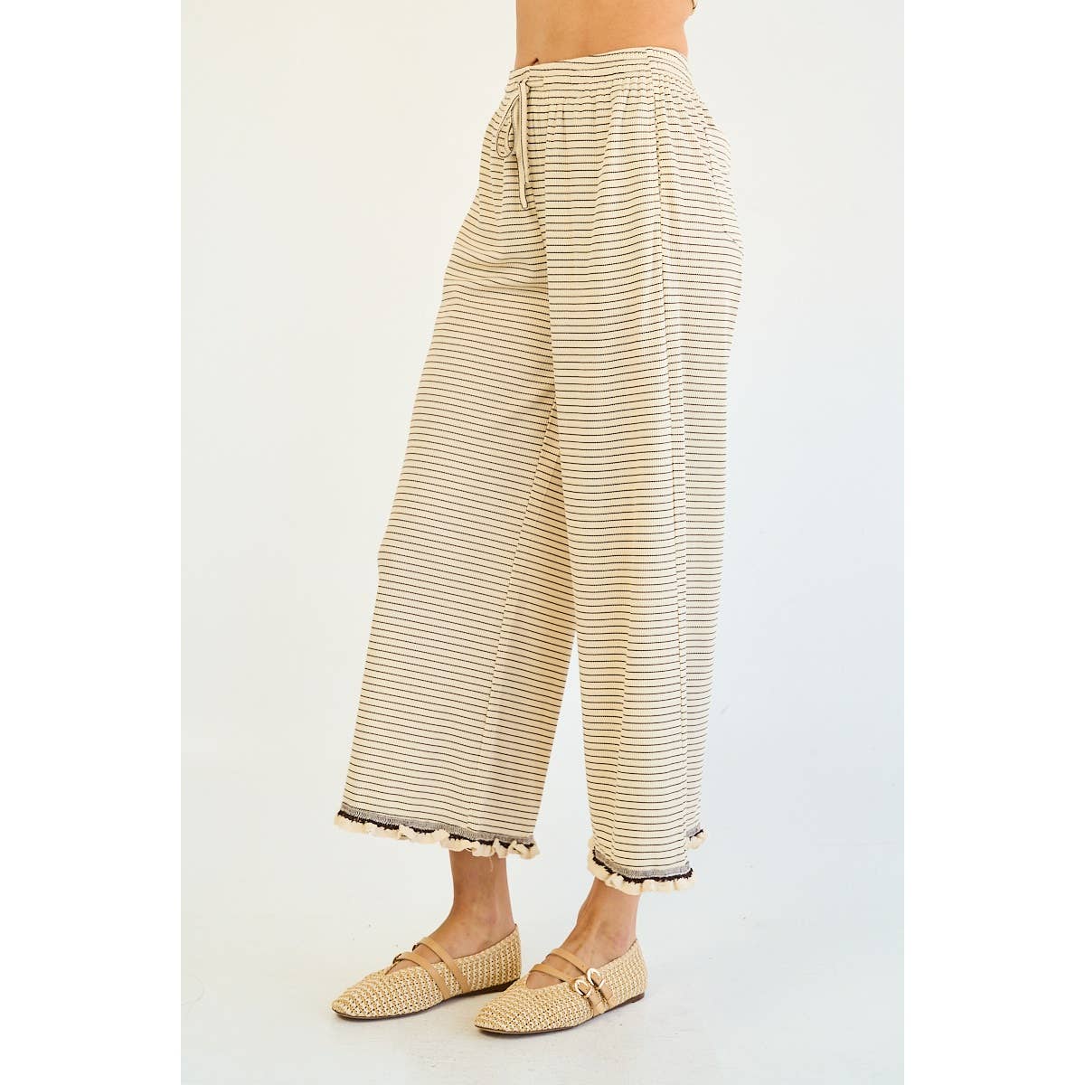 The GREii - Striped Ruffle Edge Pants