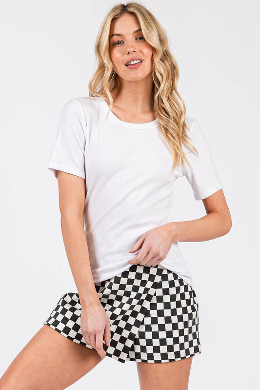 RIBBED ROUND NECK SHORT SLEEVE BASIC CLASSIC TEE