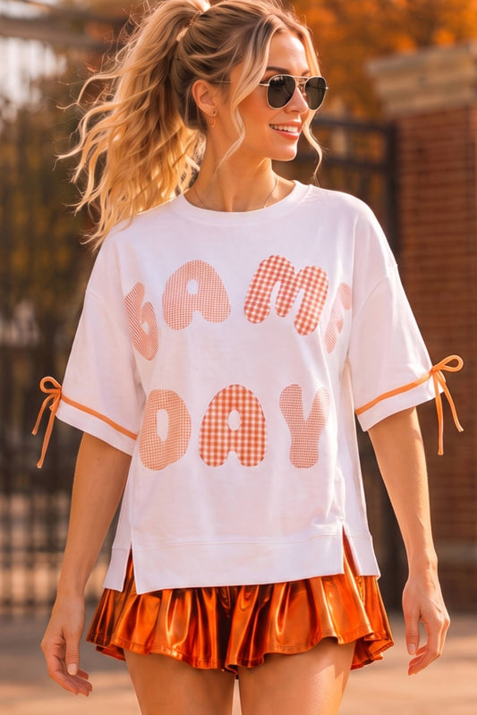 Main Strip - Game Day Patchwork Boxy Top – Ribbon Sleeve Western Style