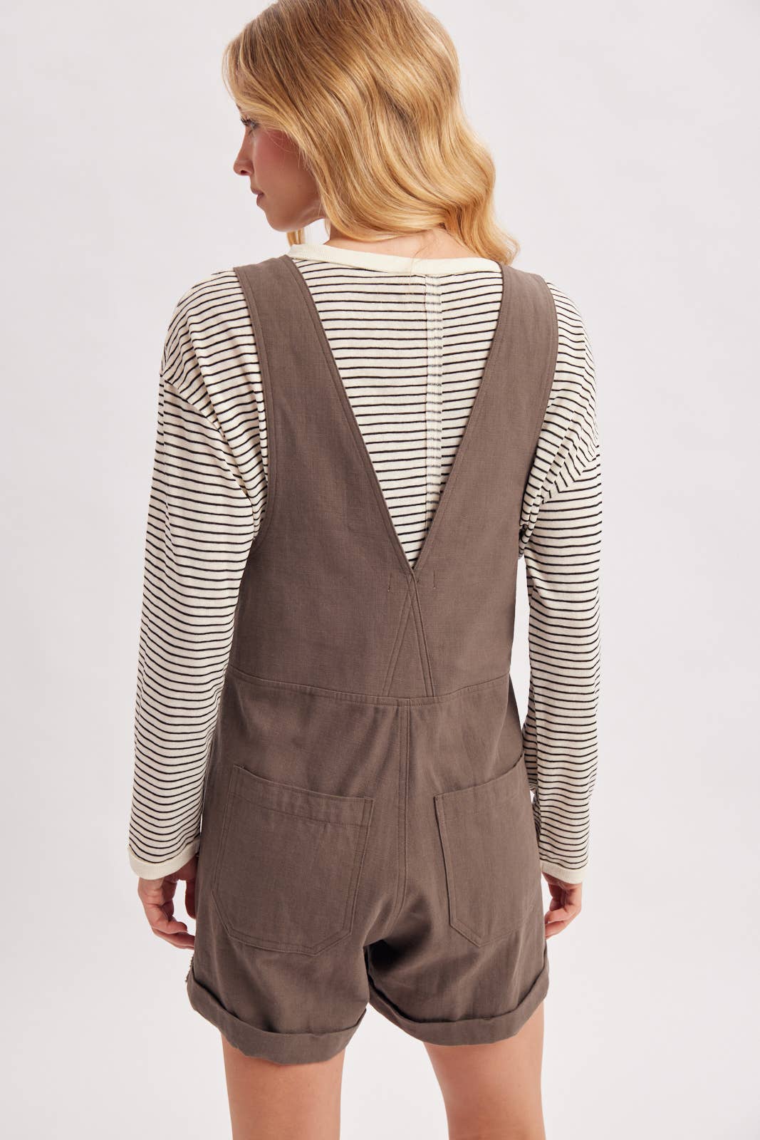 ZIPPER FRONT SNAP BUTTON SQUARE NECK SHORTALLS