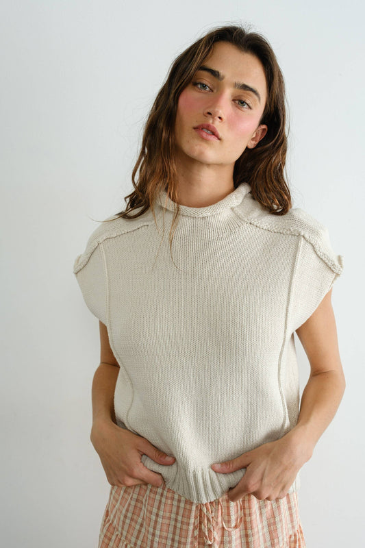 Mock Neck Exposed Seam Sweater Vest