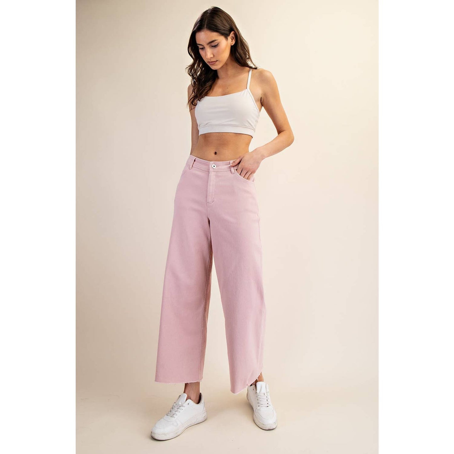 COTTON TWILL WIDE LEG ANKLE PANT