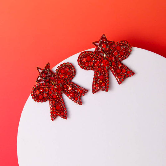 SP Sophia Collection - Holiday Christmas Bow Beaded Dangle Earrings