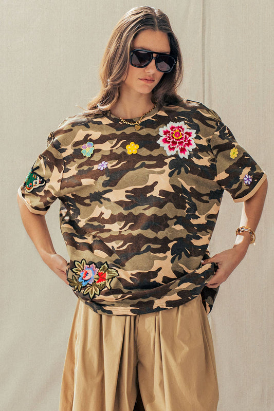 Camo Floral Patch Oversized Cotton Tee