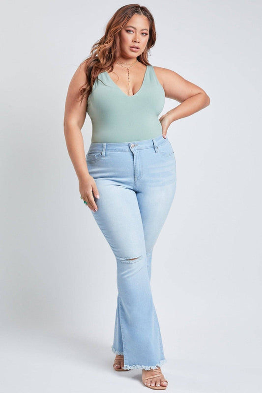 Plus Size High Rise Distressed Super Flare Jean-EP912956