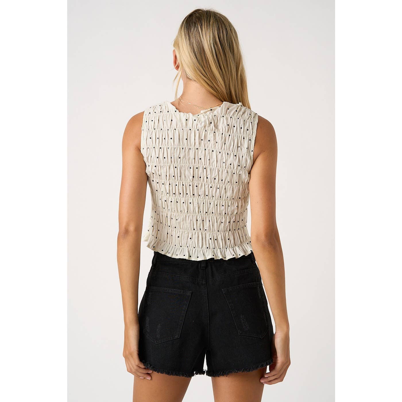 mittoshop - MINI POLKA DOT SMOCKED CROP TANK TOP