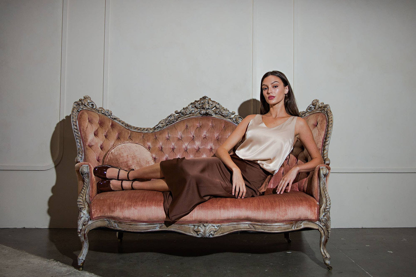 Stretch Satin Midi Skirt