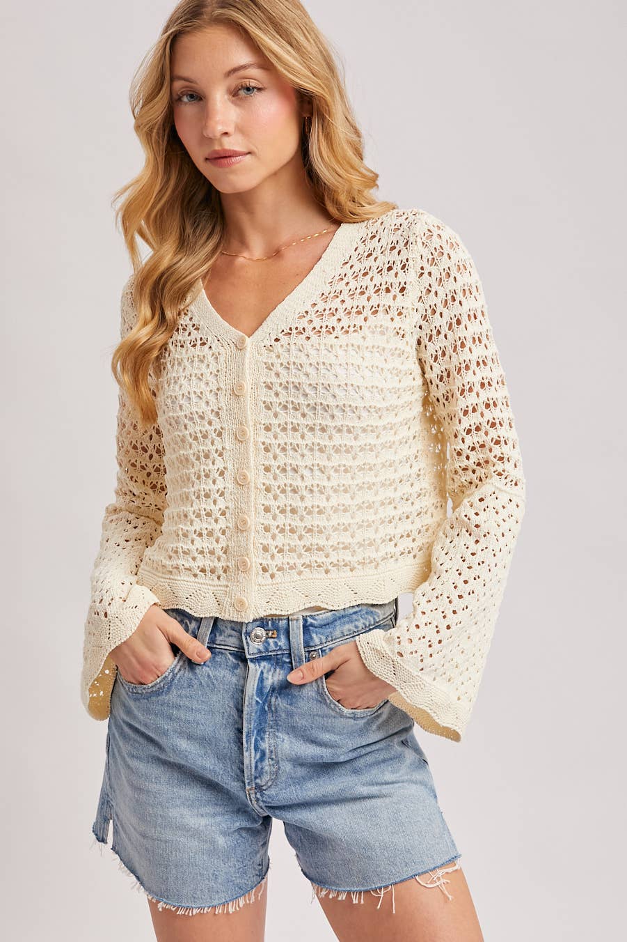 Bluivy - BUTTON DOWN OPEN-KNIT CROCHET CARDIGAN
