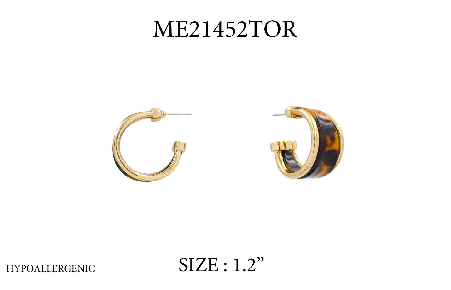 What's Hot - Gold Outlined with Brown Tortoise Acrylic 1.2" Hoop Earring