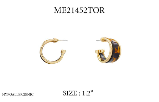 What's Hot - Gold Outlined with Brown Tortoise Acrylic 1.2" Hoop Earring