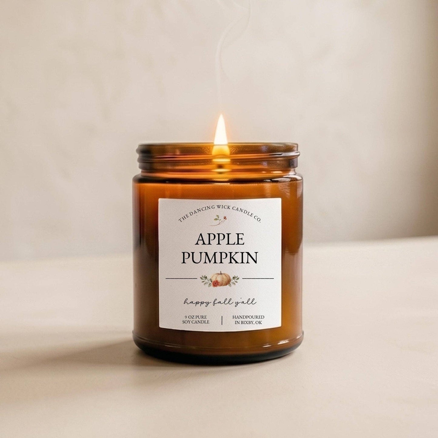 THE DANCING WICK CANDLES - Autumn Walk Fall Soy Candle in Amber Glass Jar