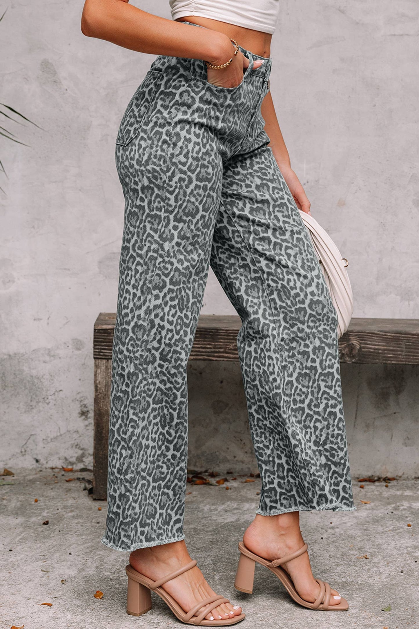 66 Western Leopard Love Edge Wide Leg High Waist Jeans