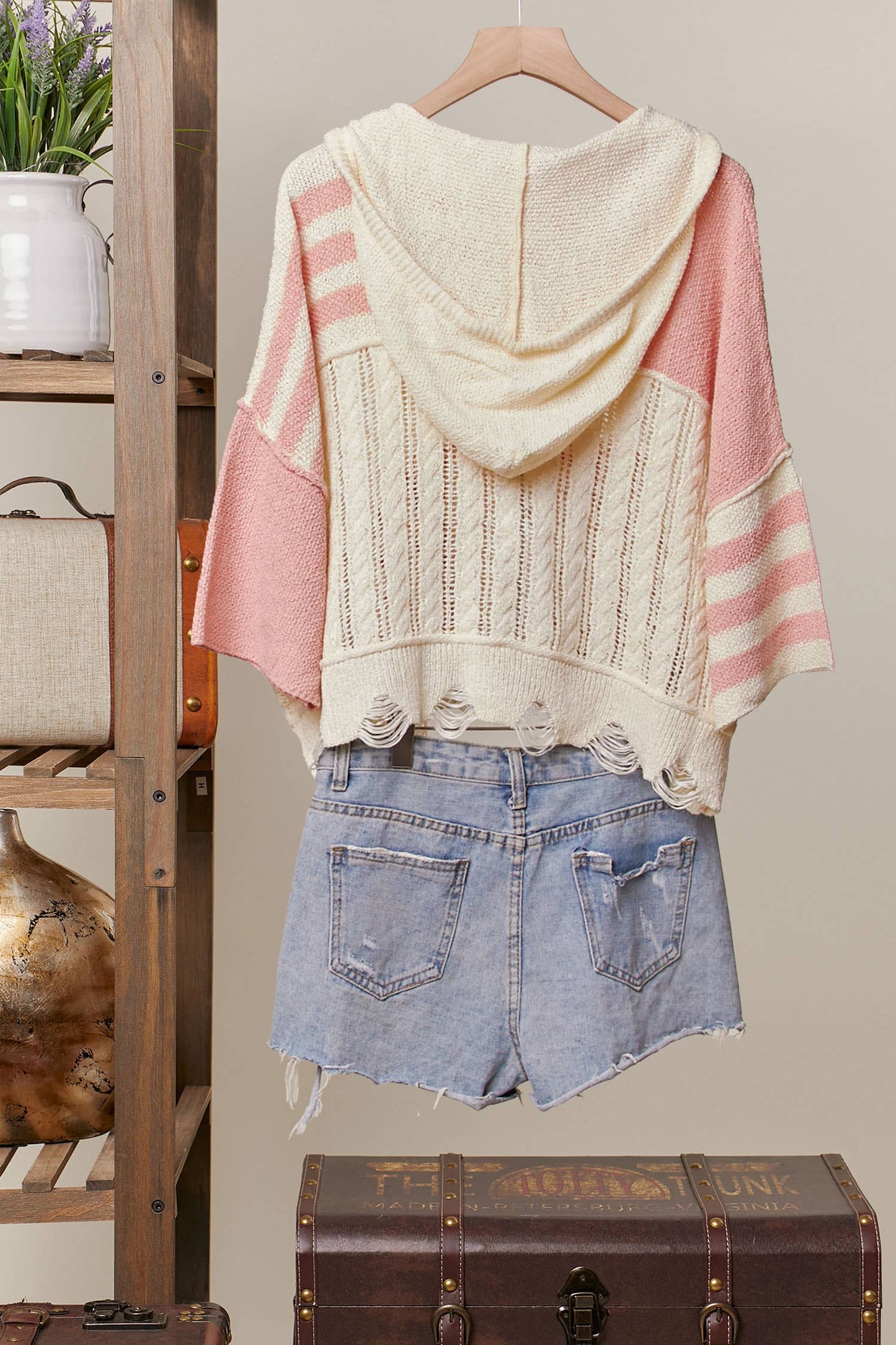 Stripe Distressed Knit Hoodie