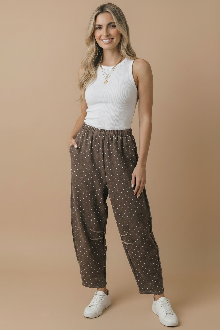 Haptics - Elastic Waist Polka Dot Barrel Pants