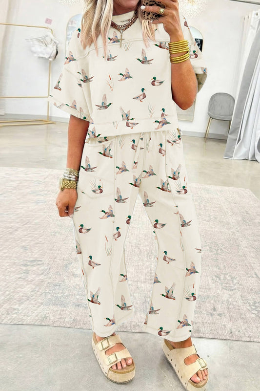 Little Daisy Closet -  LDC Casual Mallard Print Shift Short Sleeve Pants Sets