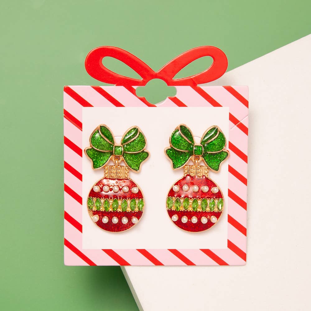 SP Sophia Collection - Christmas Bow Ornament Drop Earrings