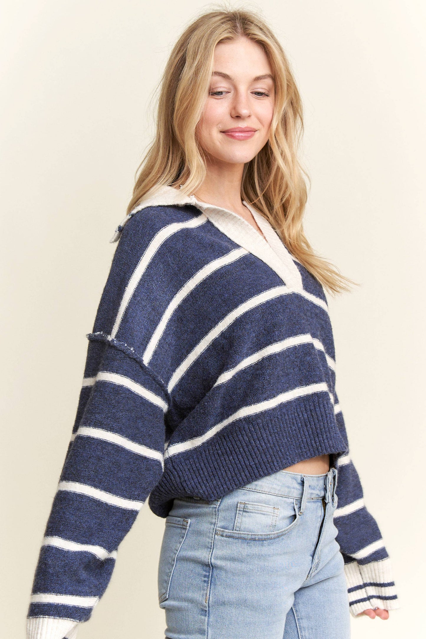 CESW3582 - STRIPED POLO SWEATER TOP