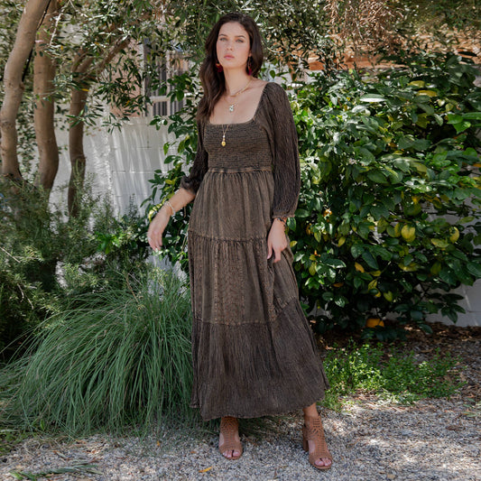 Embroidered Empire Mid-Length Dress (New Color)