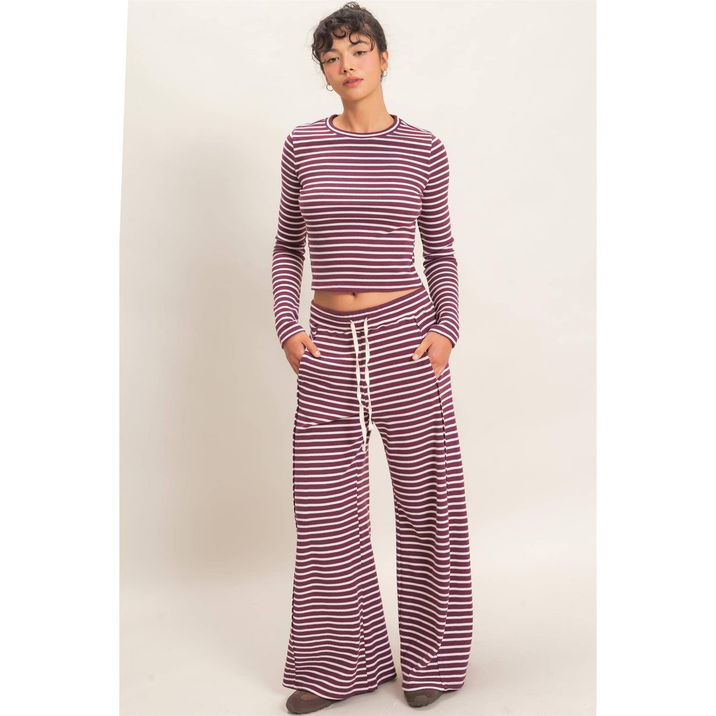Striped Waffle Long Sleeve Set