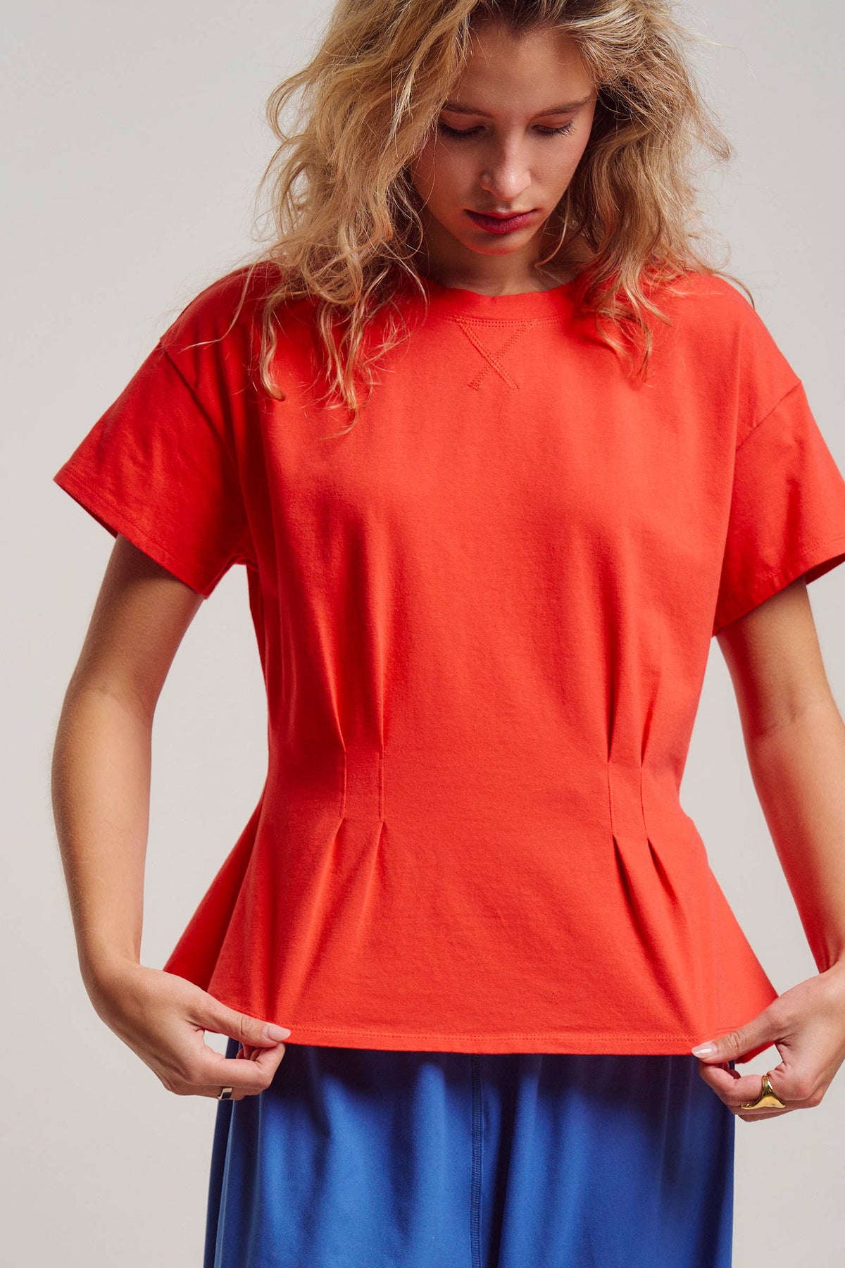 Urban Daizy - Pleated Waist Cotton Spandex Everyday Tee
