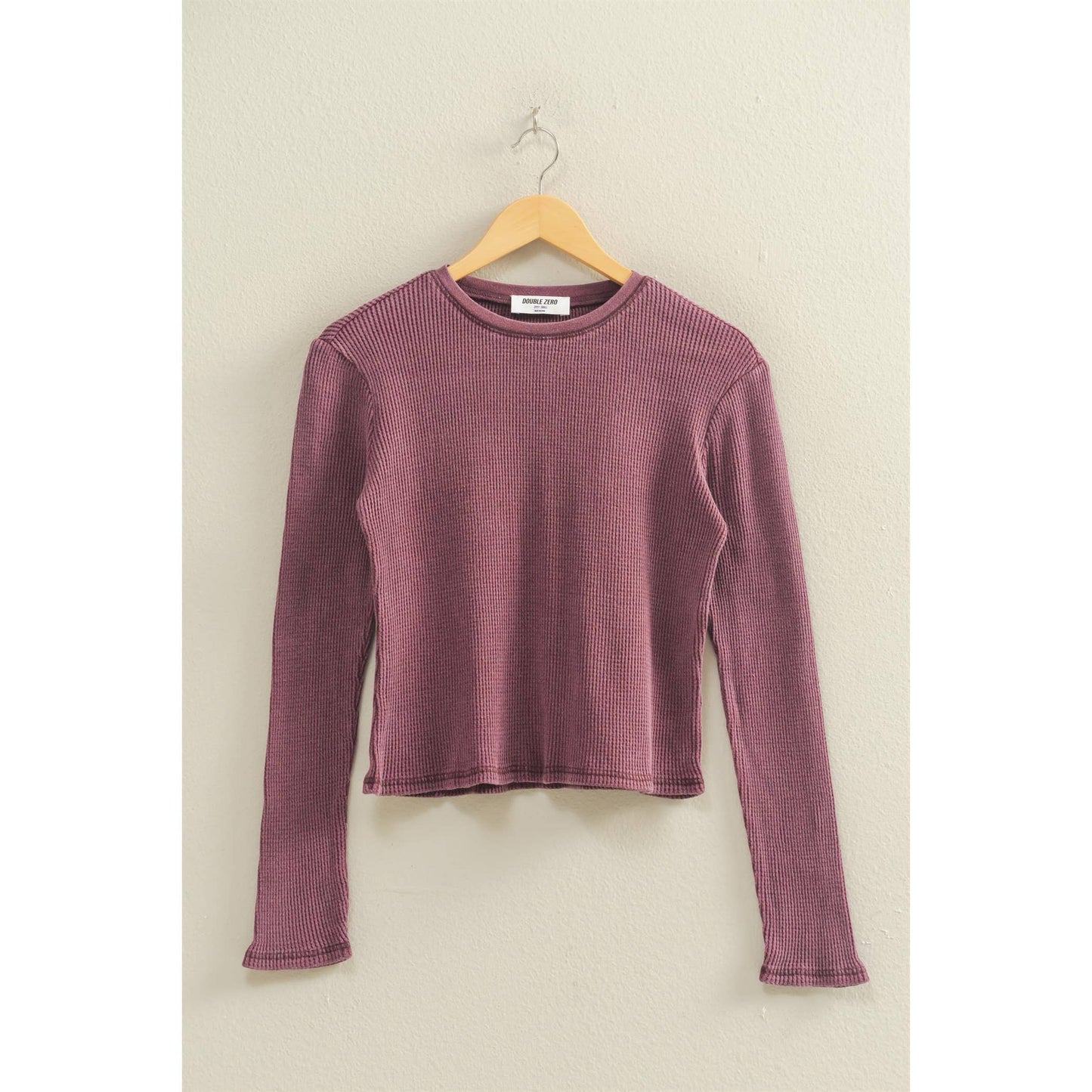 Mineral Wash Waffle Knit Long Sleeve Top