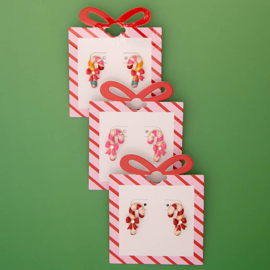 SP Sophia Collection - Christmas Enamel Bowed Candy Cane Post Earrings