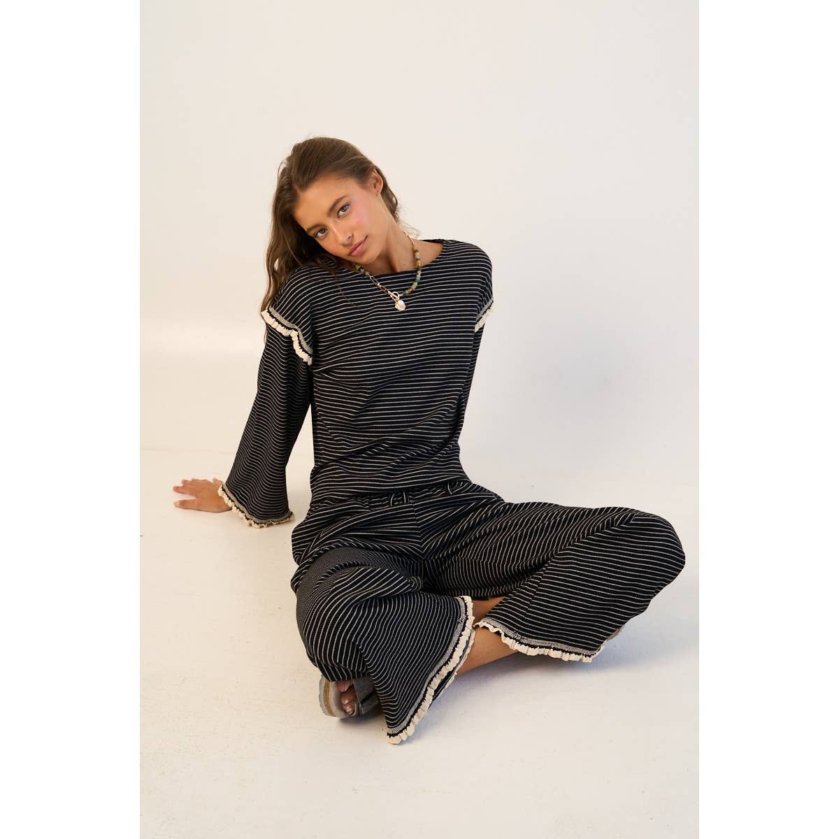 The GREii - Striped Ruffle Edge Pants