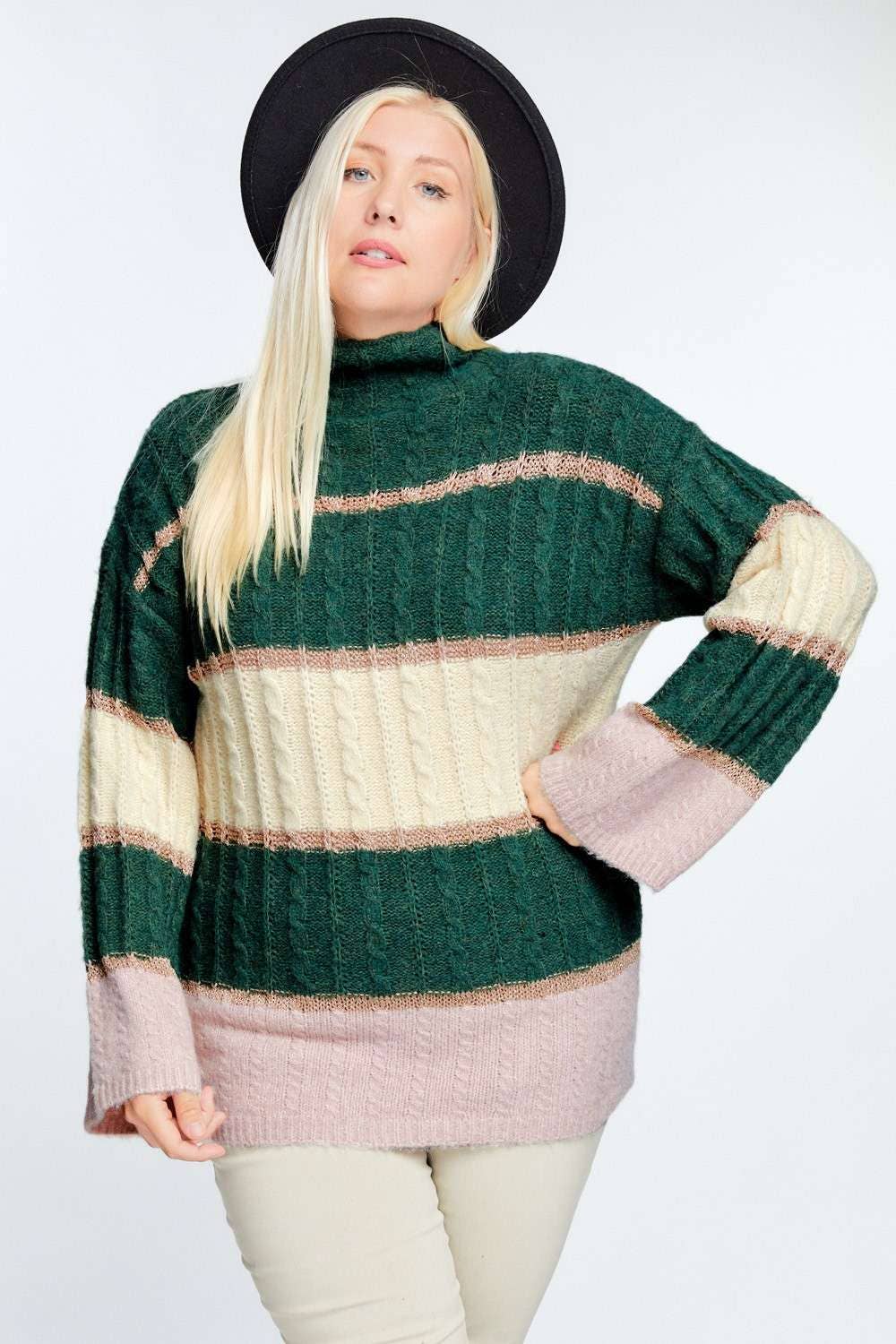 PLUS COLOR BLOCK MOCK NECK LONG SLEEVE SWEATER