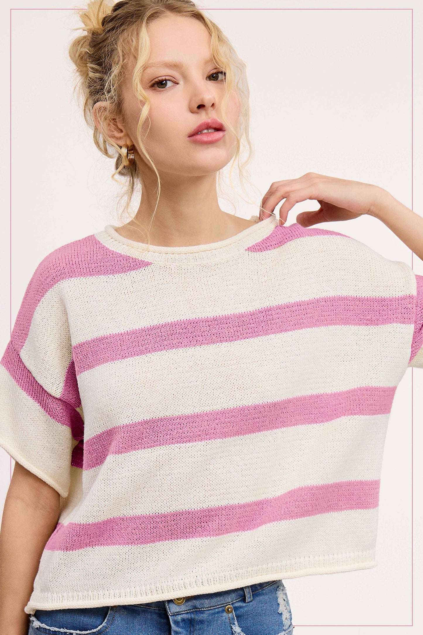 Cropped Sweater/ lightweight and striped