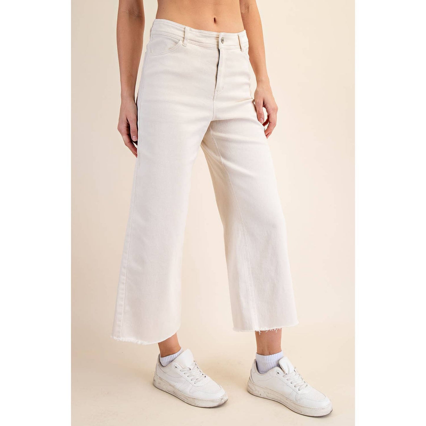COTTON TWILL WIDE LEG ANKLE PANT