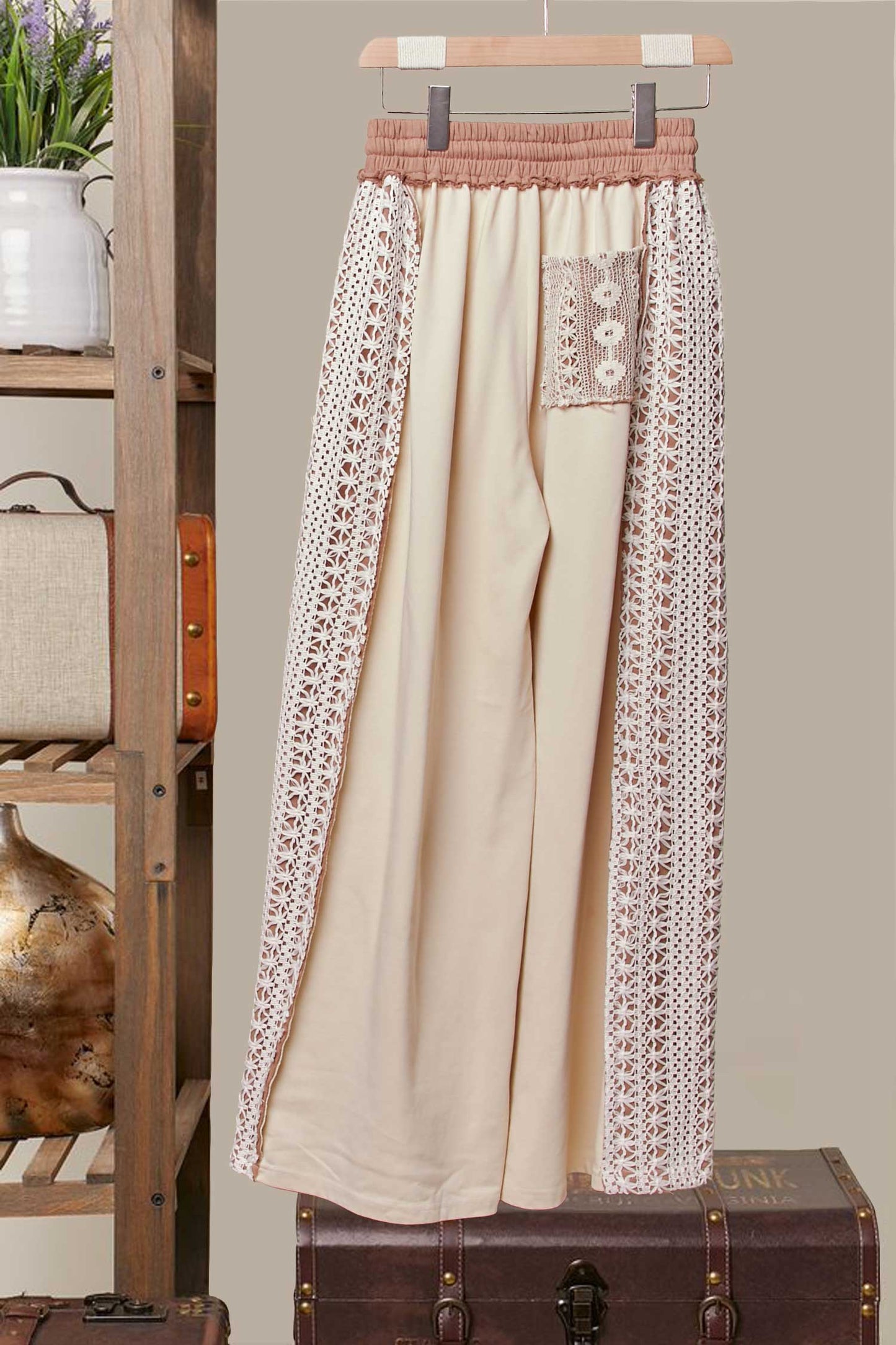 Mello. - Lace Accents Patchwork Maxi Pants