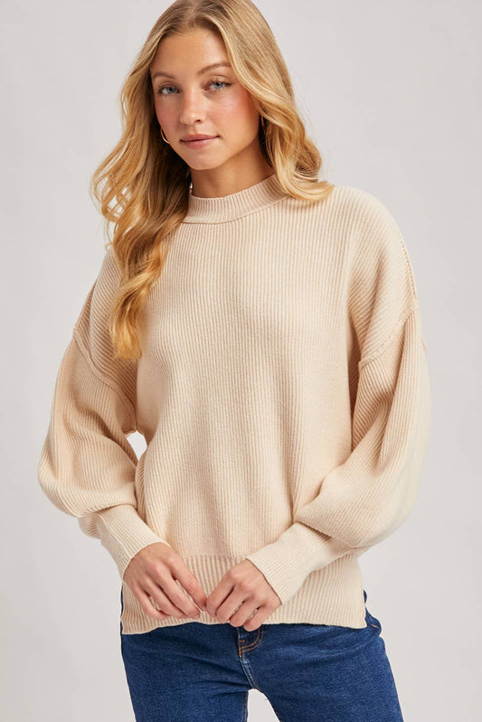 RIBBED MOCK NECK PULLOVER