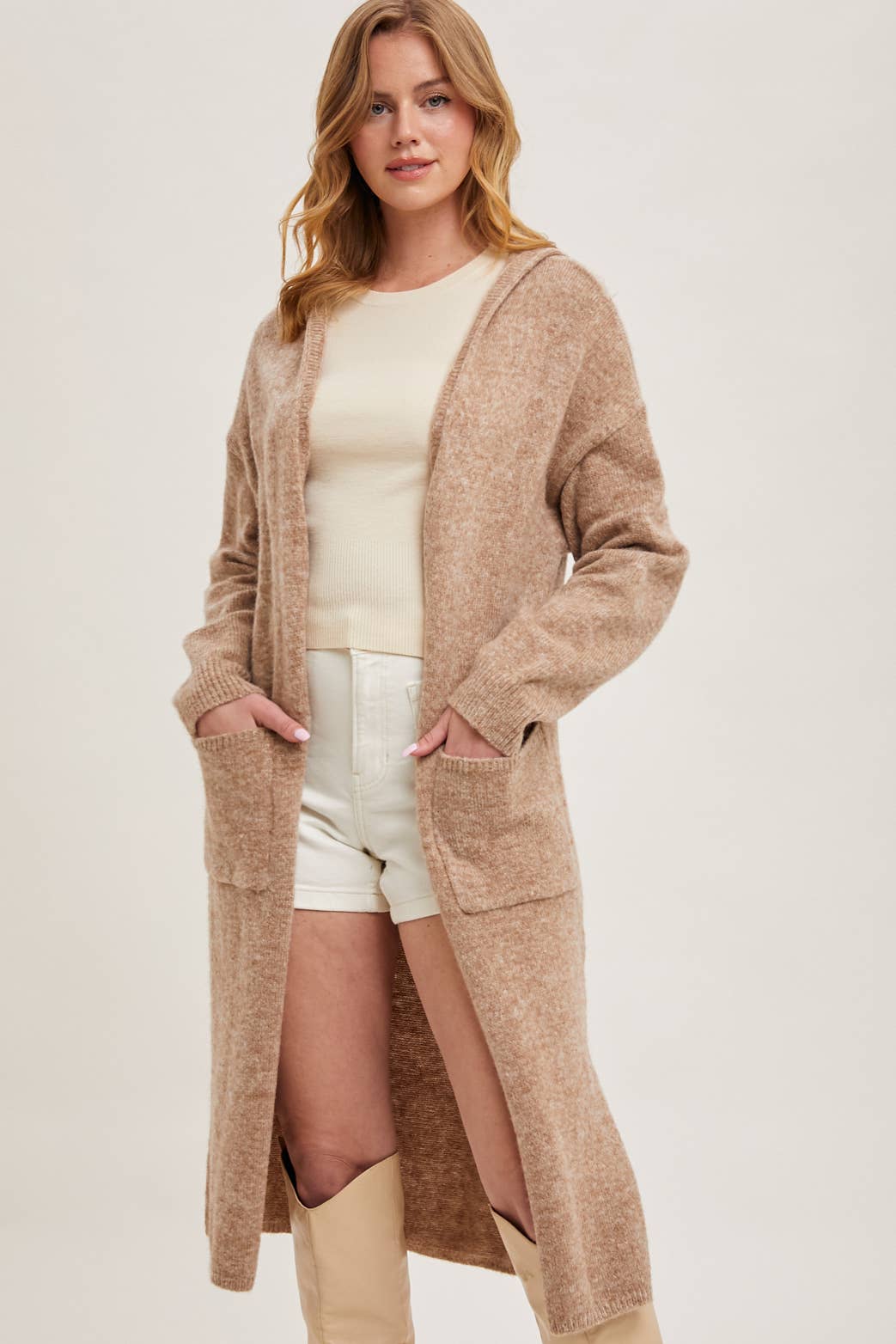 LONGLINE HOODIE OPEN FRONT CARDIGAN
