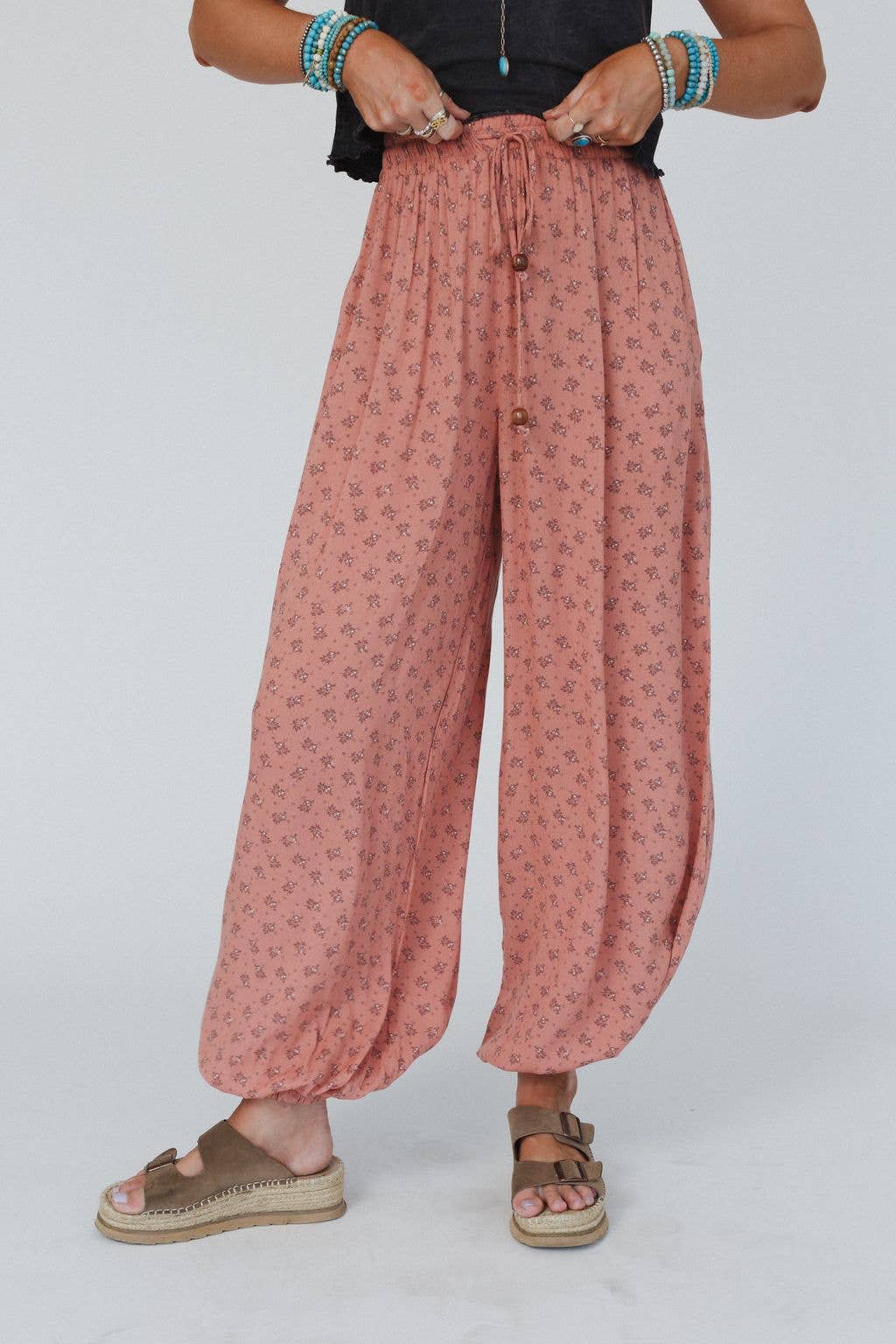 Three Bird Nest - Emberlyn Wide Leg Cinched Pants - Clay