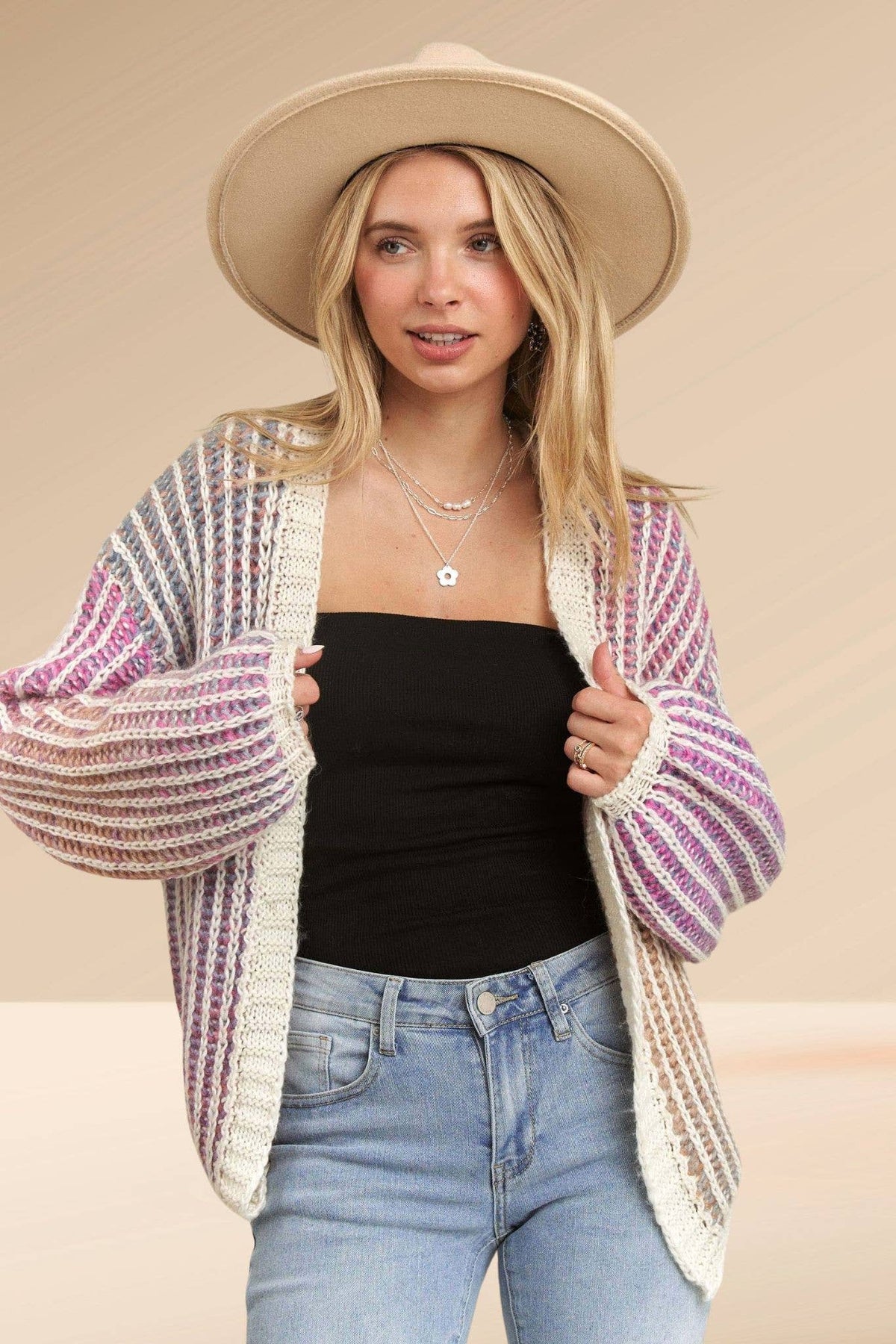Madelyn - LESW3599- MULTI COLOR OMBRE SWEATER CARDIGAN