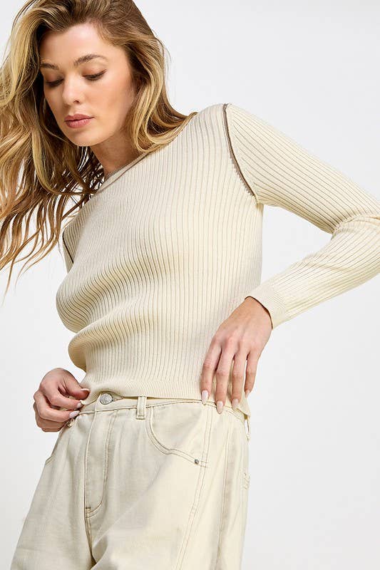 CONTRAST ROUND NECK RIB TOP
