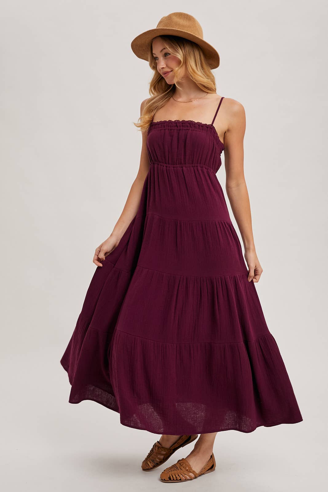 SMOCKED RUFFLE TRIM TIERED MAXI SUNDRES